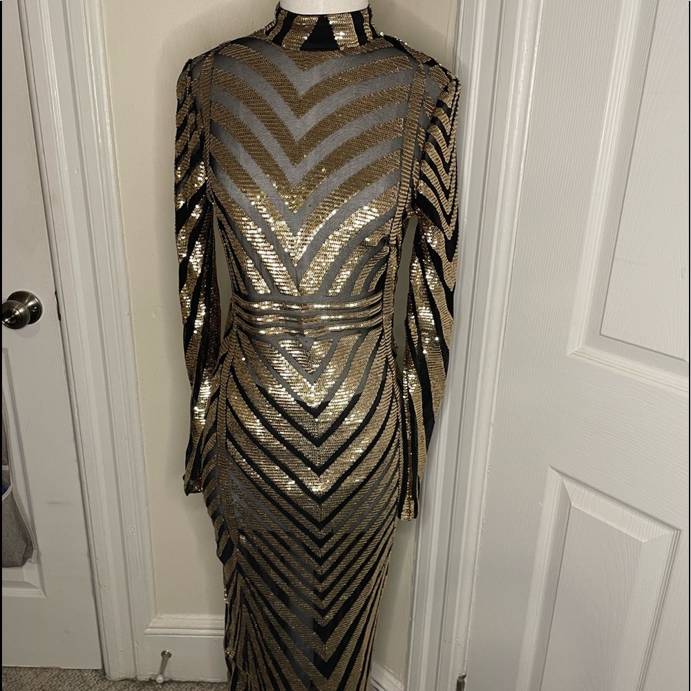Black & Gold sheer long sleeve dress